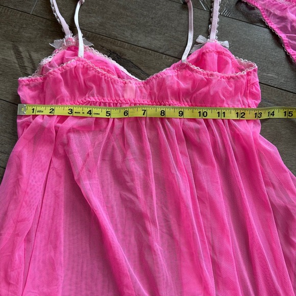 Y2K LNWOT Victoria's Secret Pink Babydoll Chemise & Panty Set Sheer Ruffle Sz L - Picture 9 of 10